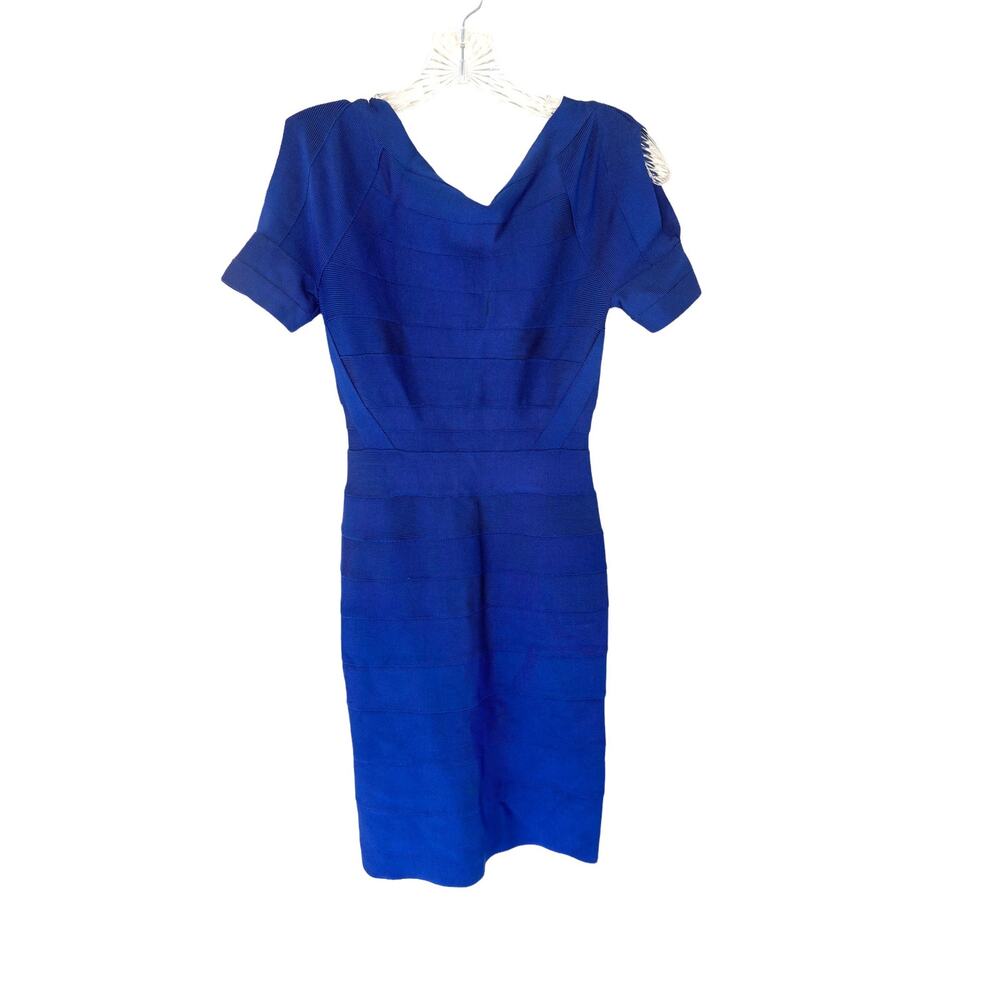 Herve Leger Royal Blue Bandage Bodycon Dress V-Neck Short Sleeve XS